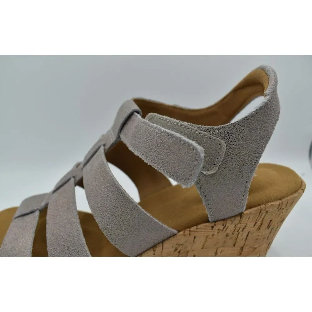 Rockport Women Size 11 Briah New Gladiator Metallic Leather Wedge Sandals Shoes‎